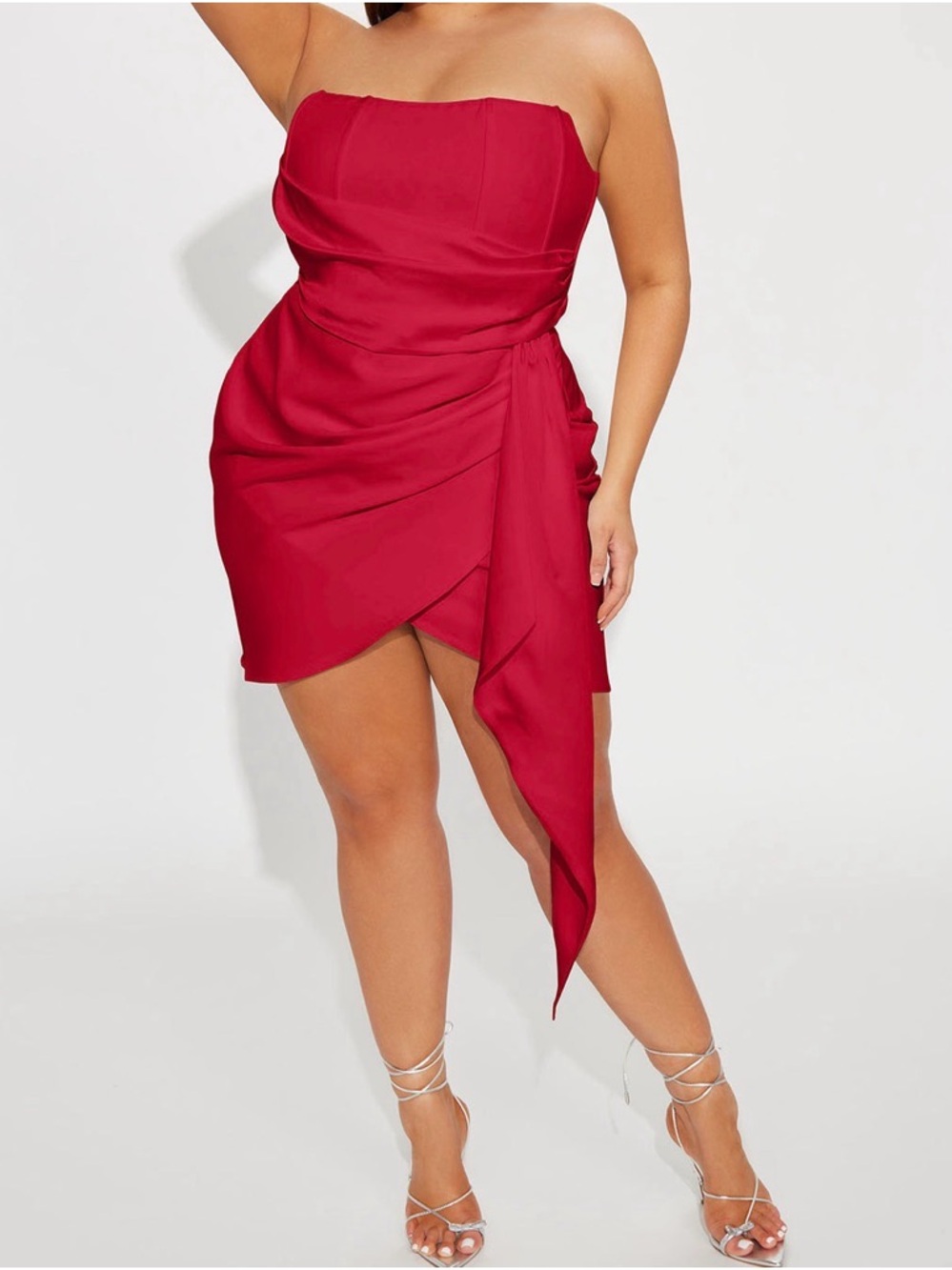 Fashion Nova Strapless Red Draped Mini Dress